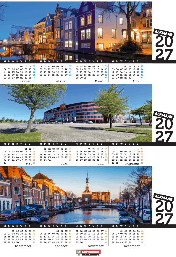 Bureaukalender 2027 Alkmaar, compleet jaaroverzicht