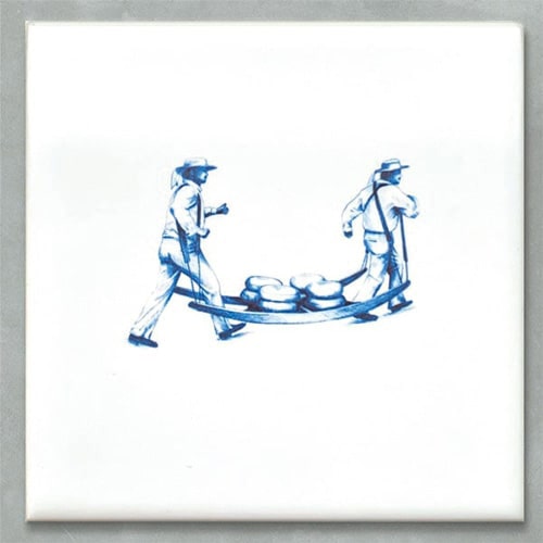 Tegeltje Kaasdragers Holland in Delfst Blauw, 10 x 10 cm