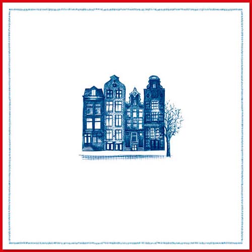 Kaart Amsterdam grachtenpanden huizen in Delfts blauw