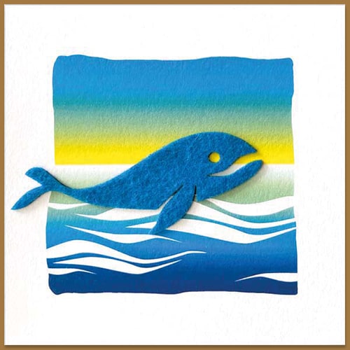 Dierenkaartje Walvis blauw vilt in zee
