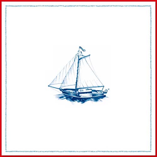 wenskaart zeilboot getekend in delfstblauw