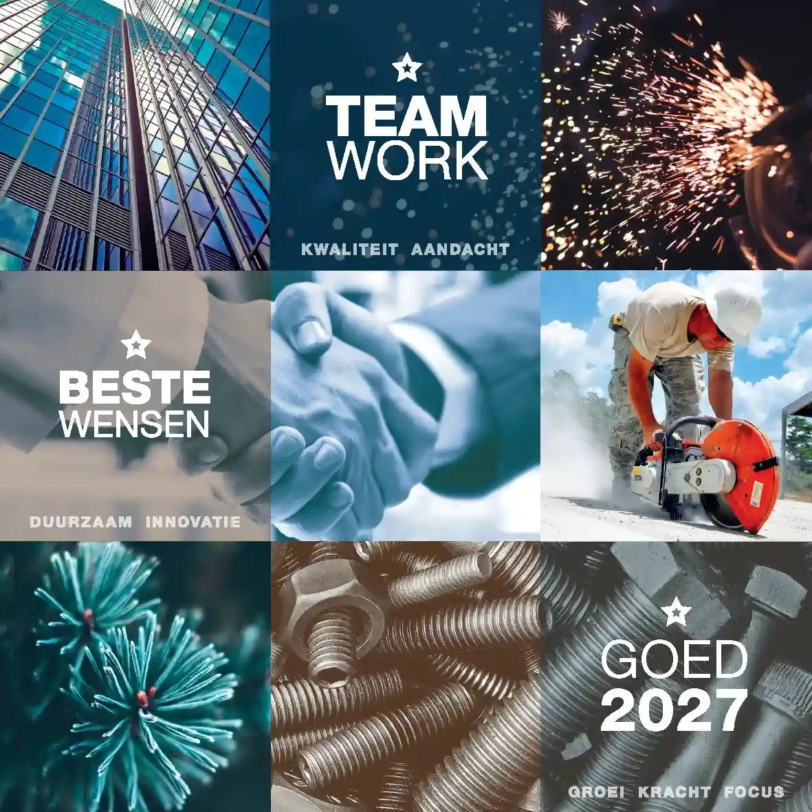 Zakelijke nieuwjaarskaart 2027 Teamwork in de bouw