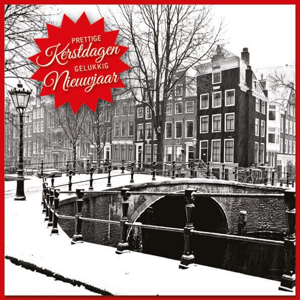 kerstkaart van Amsterdamse gracht in de winter.