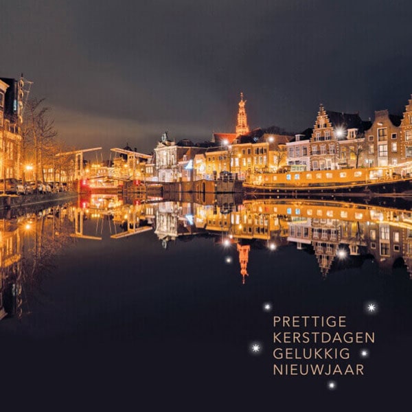 Kerstkaart Haarlem met foto vanaf het Spaarne