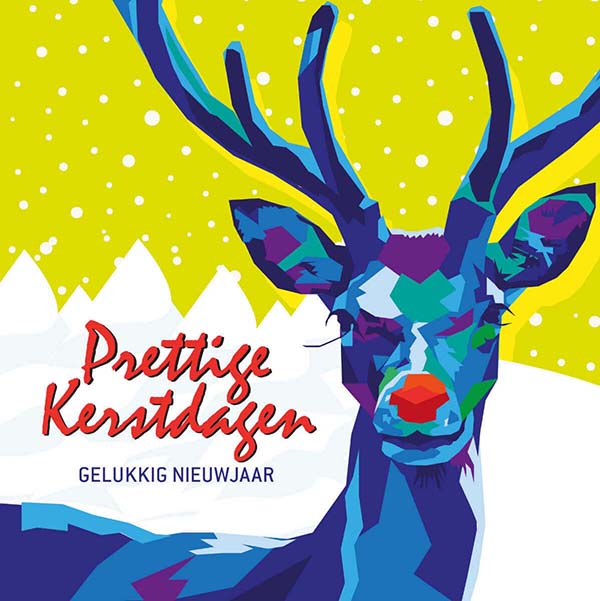 Vrolijke kerstkaart met tekening van hert