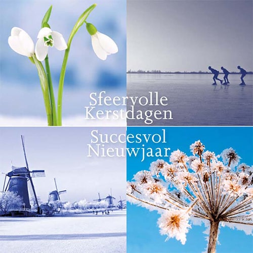 Kerstkaart met mooie Hollandse foto's en winterbeelden in blauw