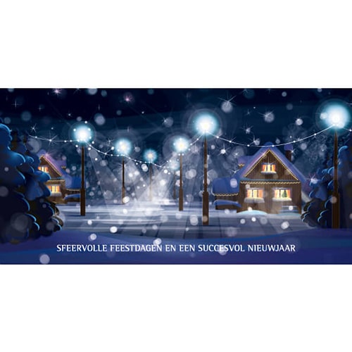 Kerstkaart met huisje in winterlandschap