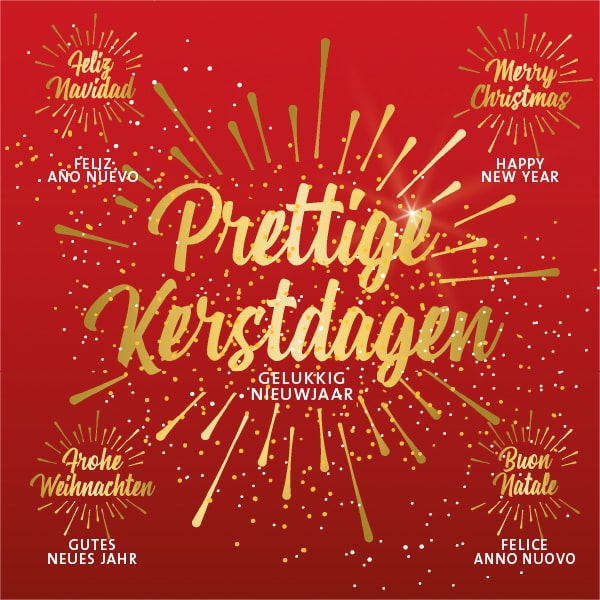 Kerstkaarten spetterend schitterend goud, internationaal