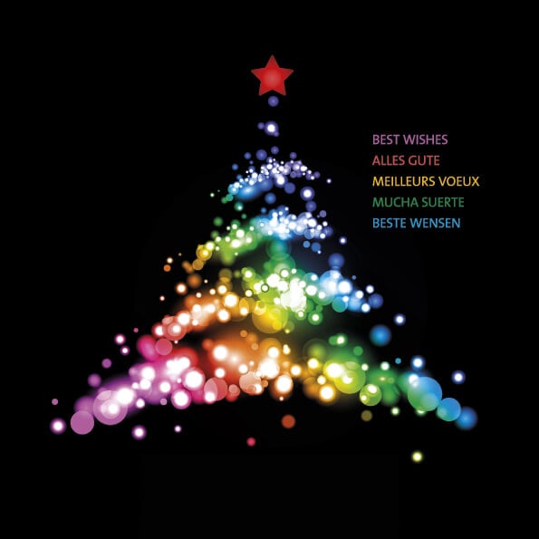 kerstkaart kleurrijke abstracte kerstboom, diverse talen