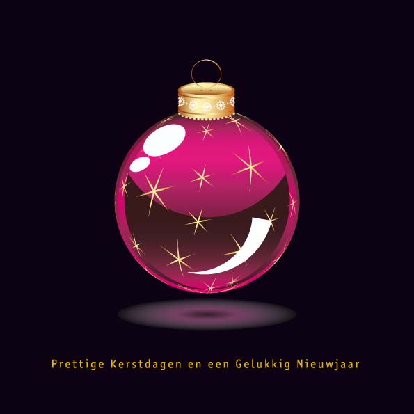 Kerstkaart met grote roze kerstbal