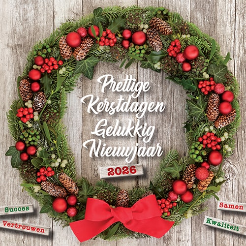 Kerstkaarten KWF 2024 kerstkrans op hout