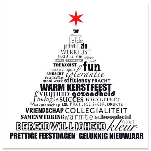 Kerstkaart in zwart/wit en rood folie ster, mooie wensen