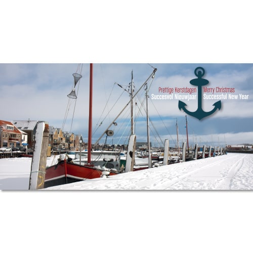 kerstkaart Maritiem Schepen in de haven