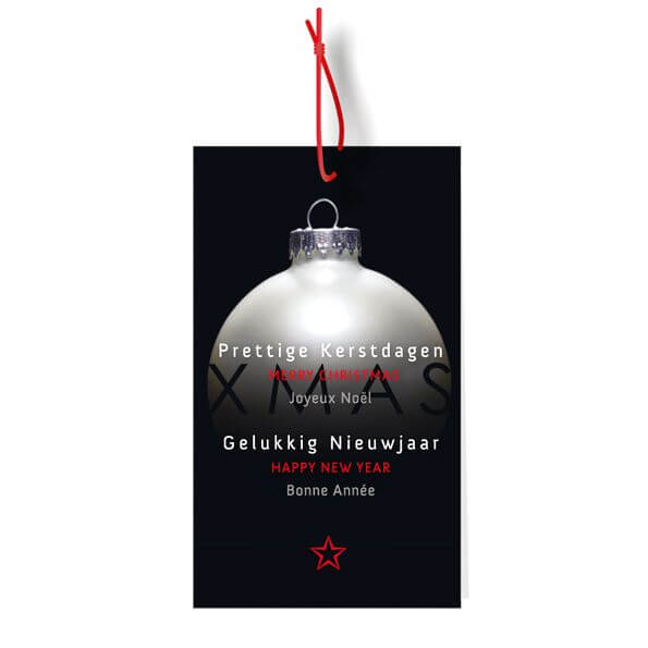 Kerstkadolabel met grote witte kerstbal