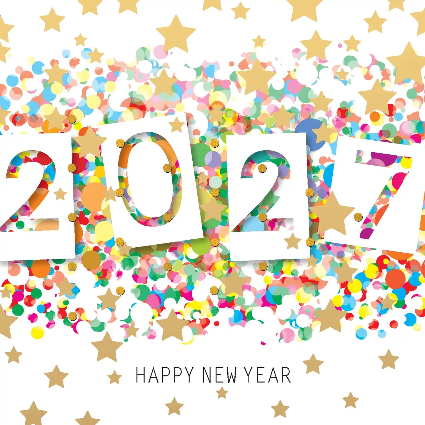 nieuwjaarskaart 2027 sterren confetti feestelijk glanzend goud