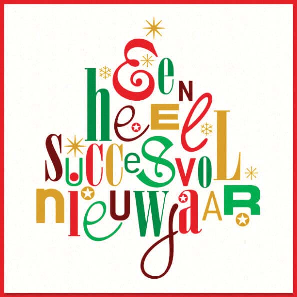 Nieuwjaarskaart met typografische kerstboom