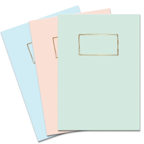 Unieke schriften set (3ex) in prachtige pasteltinten met gouden kadertje