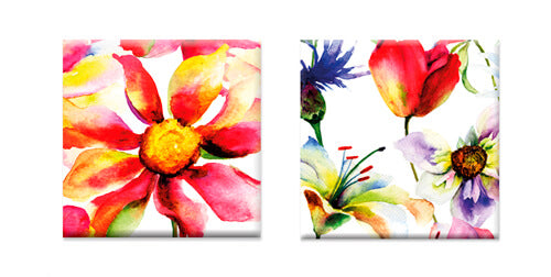 Magneten bloemen aquarel, set van 2