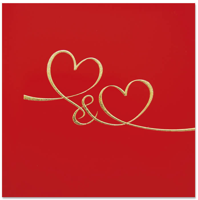Valentijnskaart of felicitatiekaart 2 hartjes goud