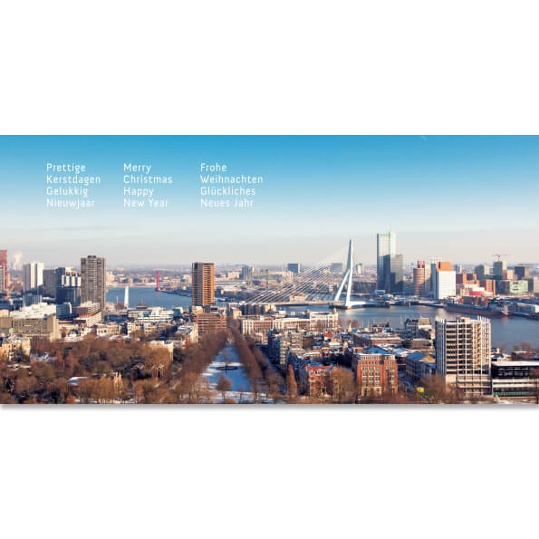 kerstkaart met foto van Rotterdam vanuit de lucht