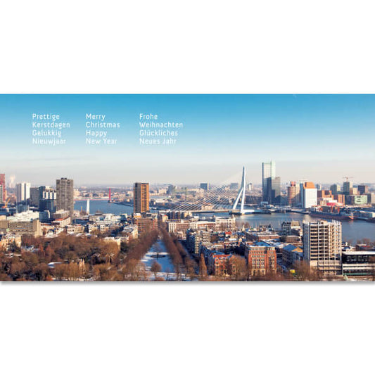 kerstkaart met foto van Rotterdam vanuit de lucht