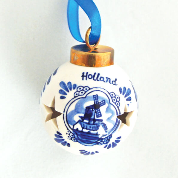 Kerstballetje delfstblauw keramiek, open sterretjes