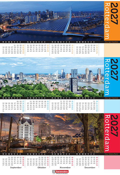 Bureaukalender 2027 Rotterdam jaaroverzicht met foto o.a. Erasmusbrug en Oude Haven