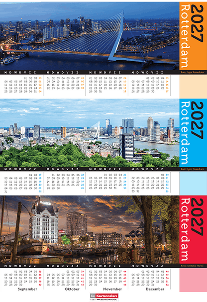 Bureaukalender 2027 Rotterdam jaaroverzicht met foto o.a. Erasmusbrug en Oude Haven