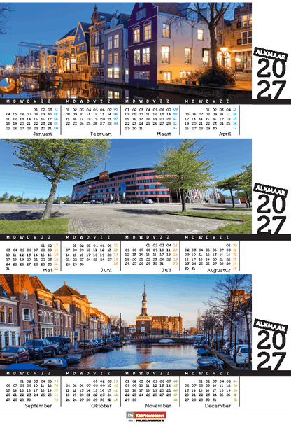 Bureaukalender 2027 Alkmaar, compleet jaaroverzicht