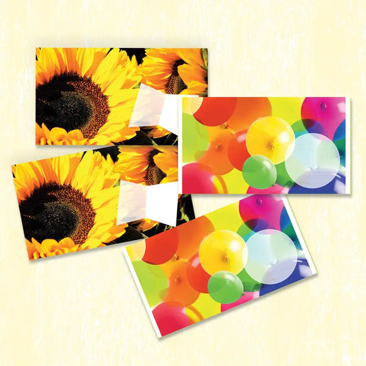 Geld cadeau geven met leuke vrolijke envelopjes zonnebloemen en ballonnen