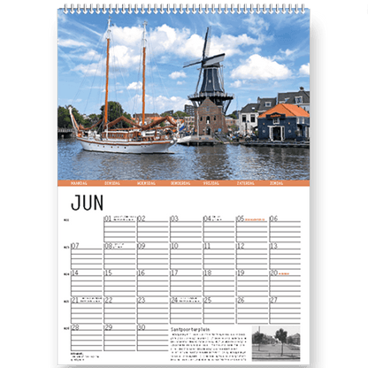 Kalender Haarlem 2027, Maand juni met foto Molen de Adriaan en tweemaster op Spaarne