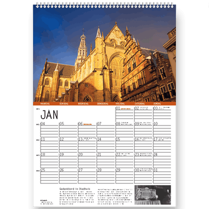 Jaarkalender Haarlem 2027, maanblad van januari met foto Bavokerk