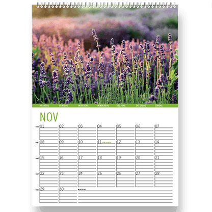 Kalender 2027 bloemen, maand november met foto Lavendel