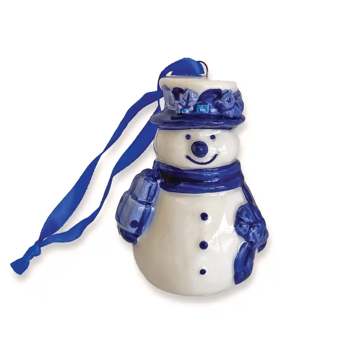 Sneeuwpop kerstversiering Delfts blauw voor in kerstboom