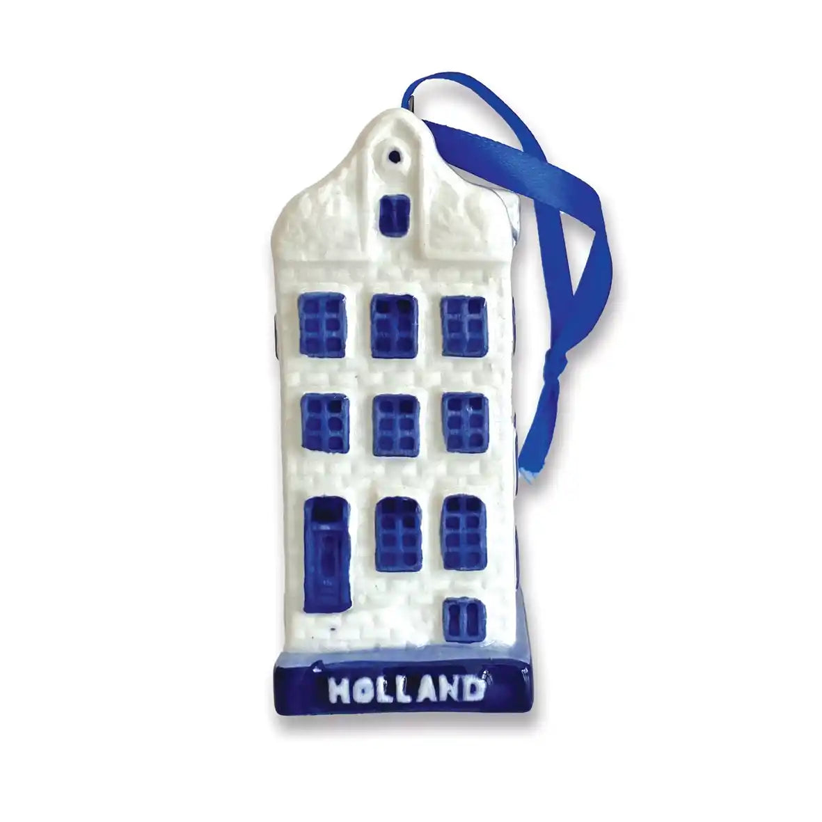 Bijzonder kerstbal Huisje keramiek Delfts blauw, met ophang lintje