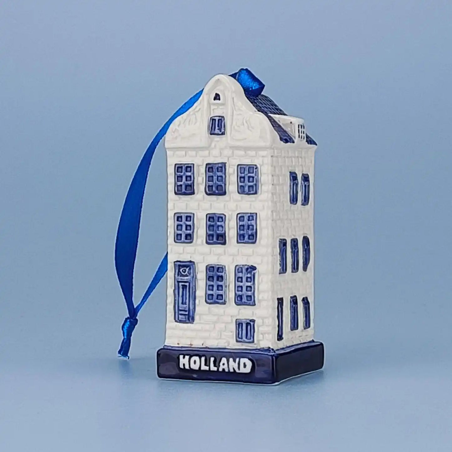 Keramiek kerstbal Delftsblauw Huis klokgevel, ruimtelijk