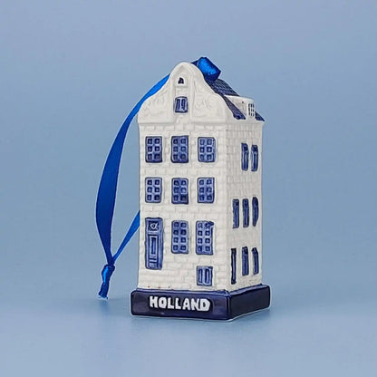 Keramiek kerstbal Delftsblauw Huis klokgevel, ruimtelijk