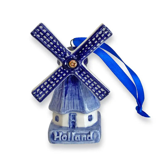 Kerstbal Delfts blauw Molentje, kerstversiering met draaiende wieken