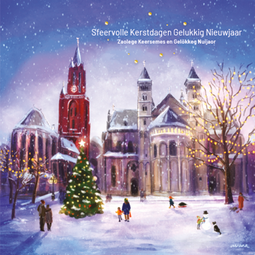 Luxe kerstkaart Maastricht tekening winters Vrijthof
