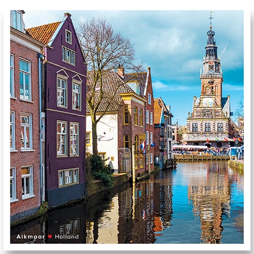 Ansichtkaart Alkmaar, Waag gebouw in herfst