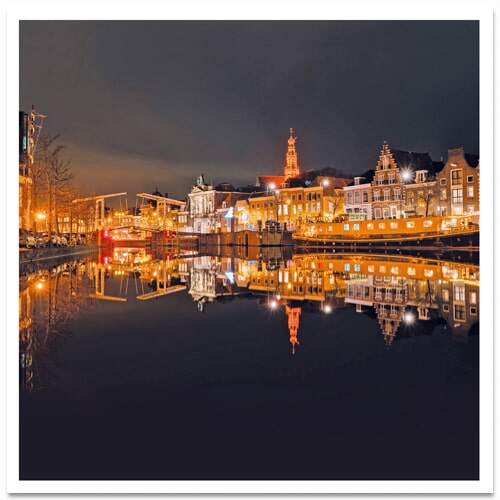 Postkaart Haarlem, Spaarne in de avond
