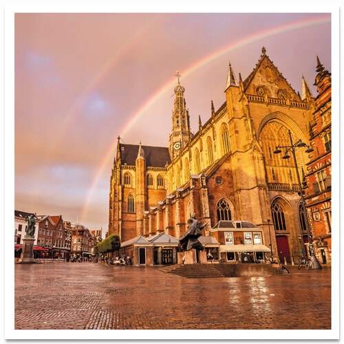 Ansichtkaart Haarlem Grote Markt met Bavokerk