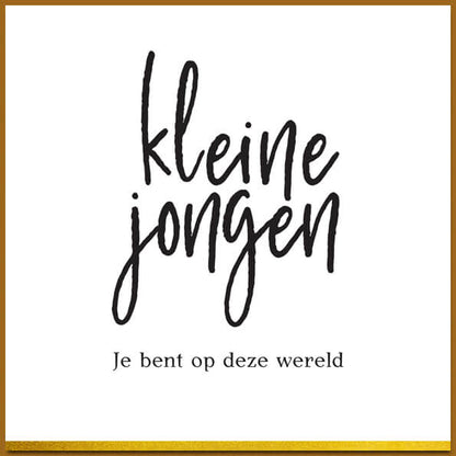 Felicitatiekaart geboorte jongen in zwart wit en goud