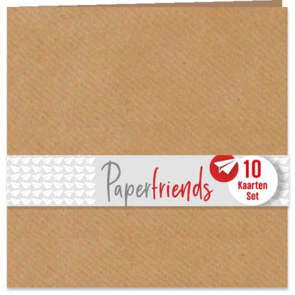 Blanco kaarten set van 10, kraft 155 x155 mm