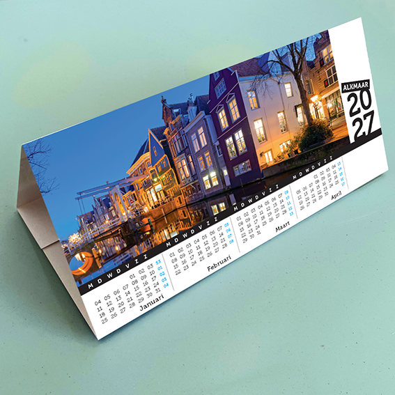 Bureaukalender 2027 Alkmaar, foto van huis met kogel, stadion en accijnstoren