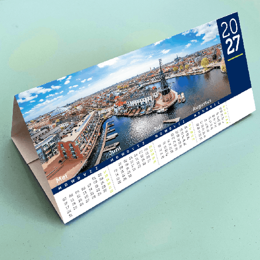 Bureaukalender 2027 Haarlem, met op 3 zijdes een foto van deze stad
