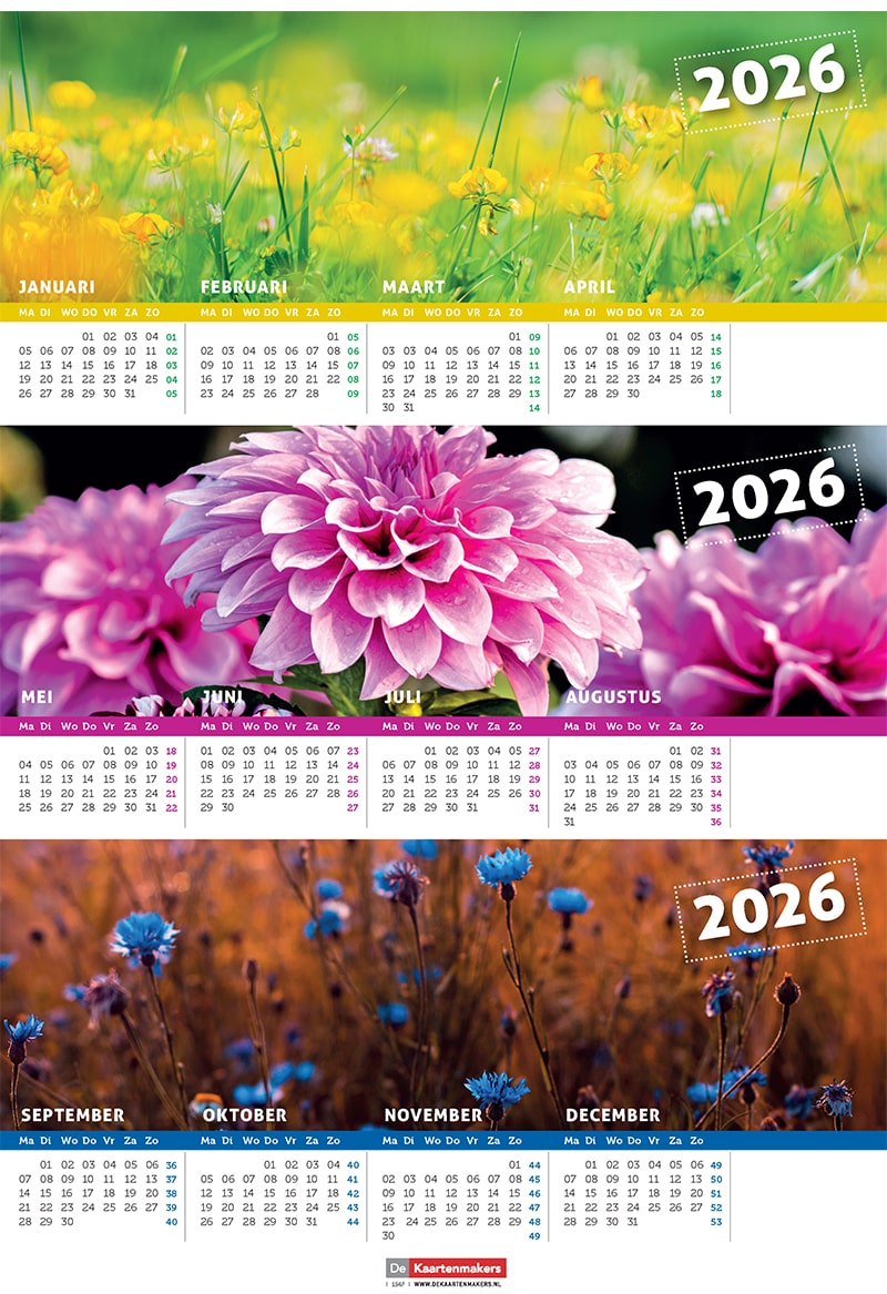 Bureaukalender bloeiende bloemen 2026
