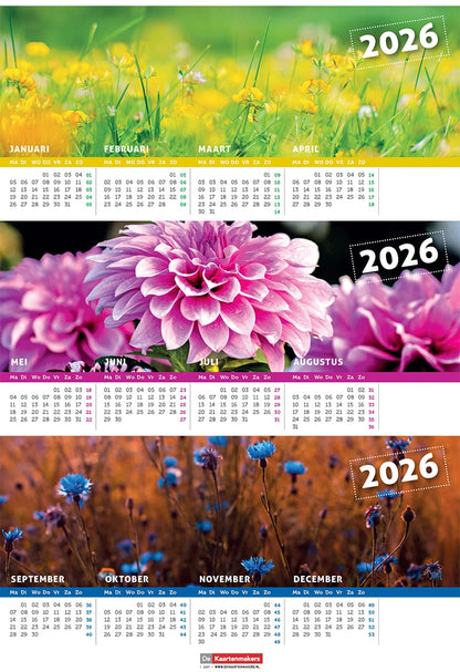 Bureaukalender bloeiende bloemen 2026