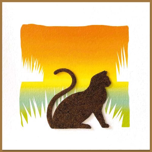 Dierenkaartje met poesje in het gras, vilt