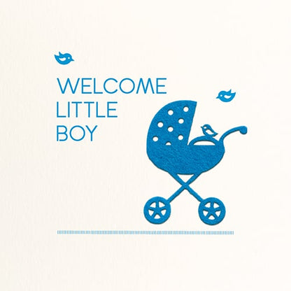 Felicitatiekaartjes geboorte zoon met kinderwagen van vilt